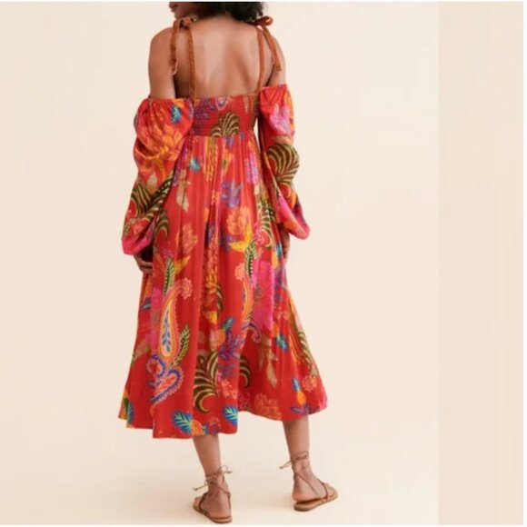Farm Rio Mystic Bush Midi Boho Cold Shoulders Tropical Dress size XS - Picture 4 of 10